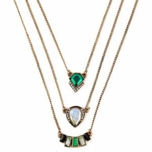 Layered Opal Necklace Brass Green 3 pc